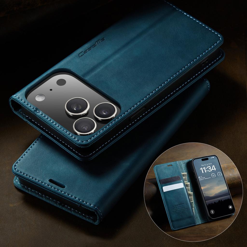 CaseMe For iPhone 17 Air/17Pro Max/17E Luxury Retro Magnetic PU Leather Shockproof Card Holder Pocket Cover For iPhone17Pro