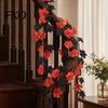 High-density Fabric Leaves Artificial Maple Leaf Garland, Autumn Faux Vine, Black & Red Fall Garland Hanging Vine for Fireplace Front Door