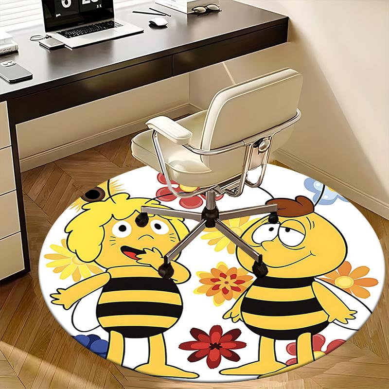 Bee-Themed Chair Mat - Round Carpet for Home Decor