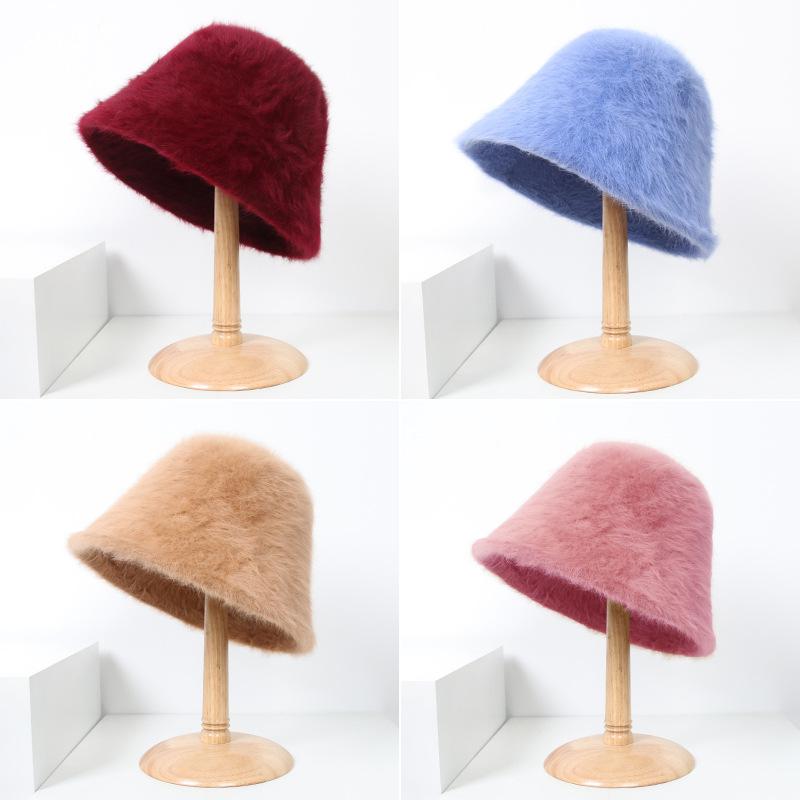 Charming Rabbit Fur Bucket Hat for Autumn and Winter, Korean Style Versatile Fisherman Hat, Makes Face Look Smaller, High-End Look, Natural Look,