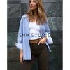 Spring New Women's Clothing Stripes Oxford Long Sleeves Lapel Minimalist Loose Shirt 8741049 2350736