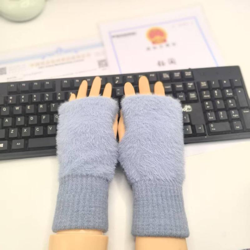 Dew Finger Autumn and Winter Elastic Plush Knitted Half Finger Gloves Students Men and Women Winter Dew Finger Writing Antifreeze Gloves