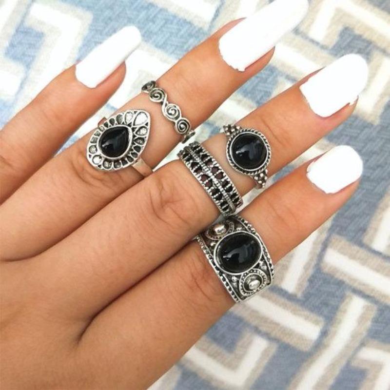 5 Stücke Vintage Hohl Tropfen Über Knuckle Frauen Stapeln Midi Ringe Set Pub Geschenk