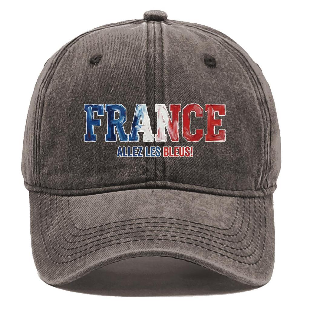 Sun Hat With "FRANCE" "ALLEZ LES BLEUS" Flag Printed , Adjustable Baseball Hat Slouchy Solid Color Retro Cozy Man's Cap