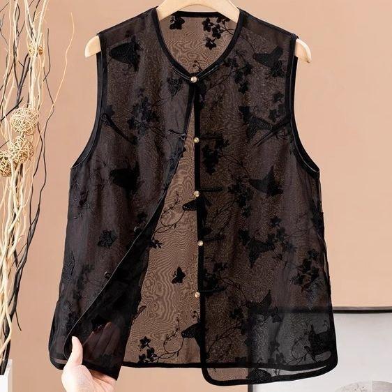 New vest retro summer vest sleeveless 2025 vest embroidered top buckle