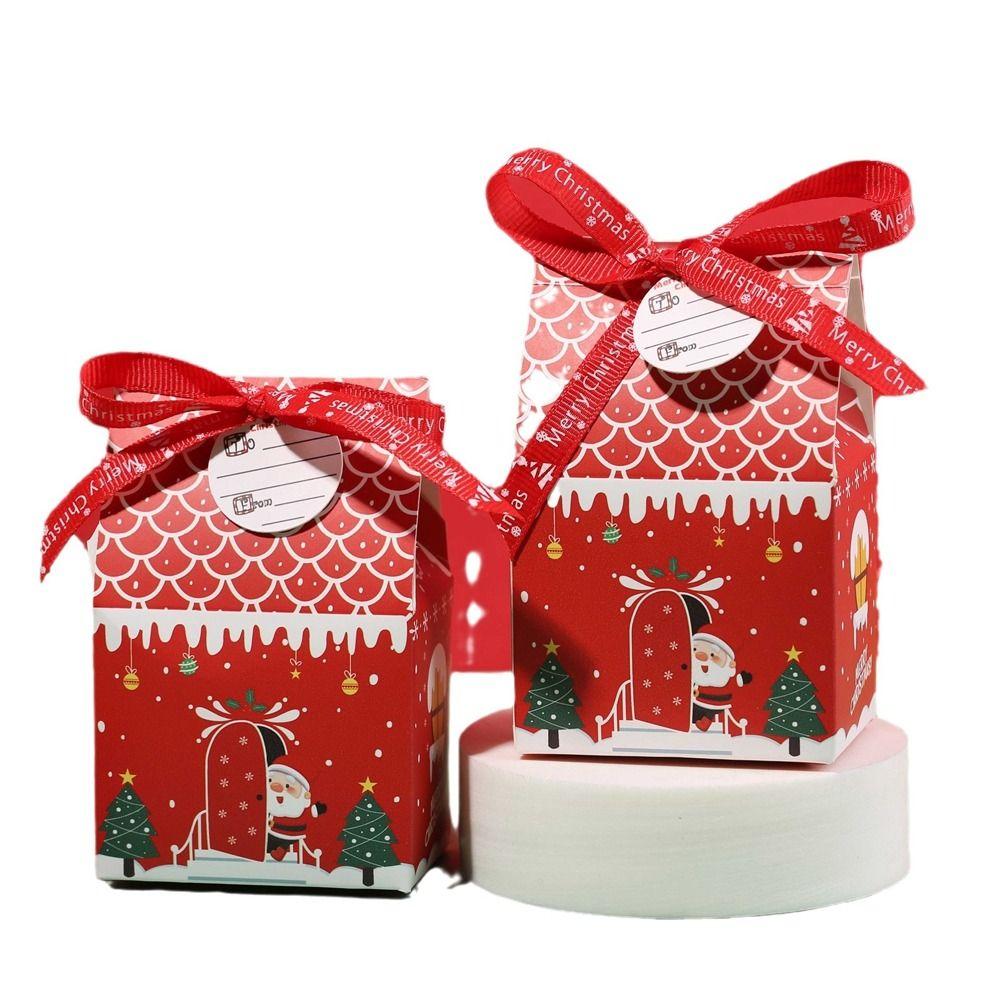 10Pcs Kraft Paper Christmas Gift Box Xmas Ornament Packaging Boxes New Candy Bags  New Year