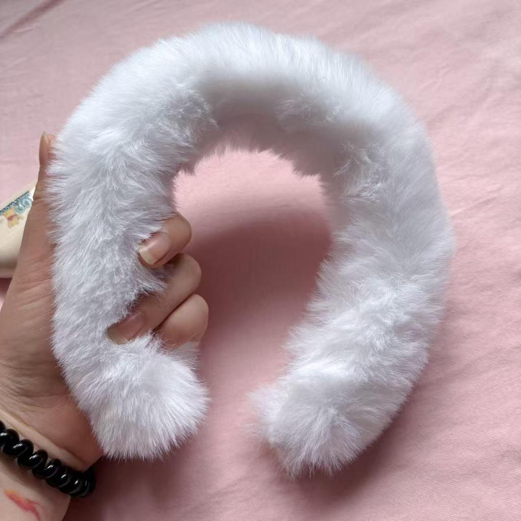 TikTok Style Plush Faux Rabbit Fur Headband for Women - Cute, Wide Base Hair Accessory for Face Washing