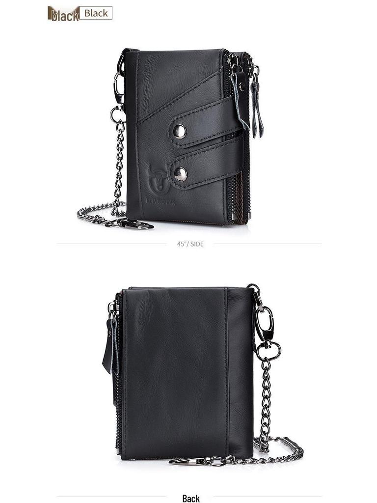 Cow Captain Vintage RFID Men's Trifold Zipper Wallet - Genuine Leather & Top Layer Cowhide
