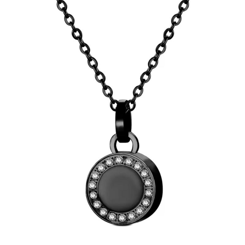 Steel Cremation Jewelry Round Accent Openable Urn For Pet Ashes Necklace