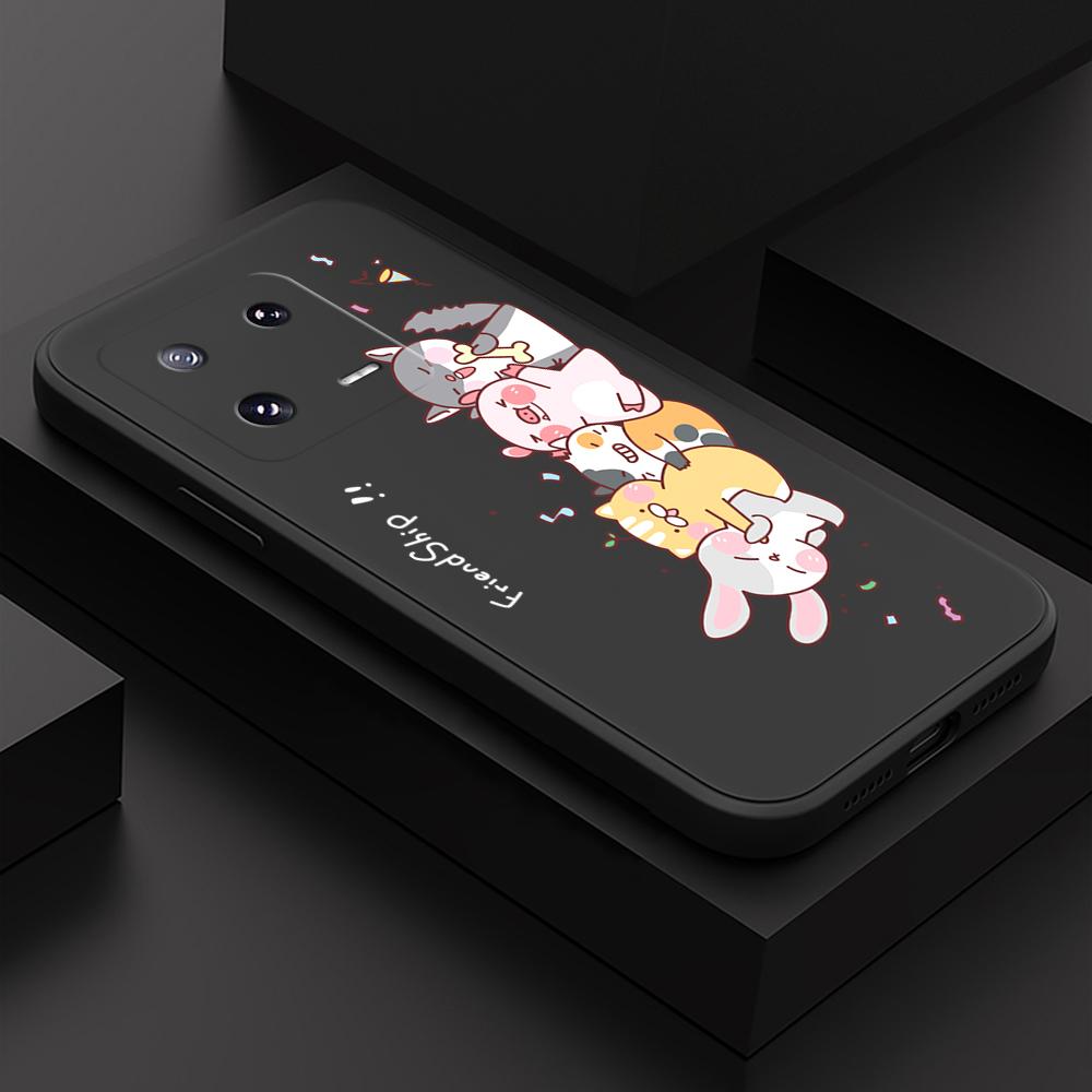 

Чехол для телефона с мультяшным красочным узором, квадратный, жидкий, силикон, TPU, полное покрытие камеры, противоударный защитный чехол для Xiaomi Redmi iPhone Xiaomi Poco X6 5G чёрный