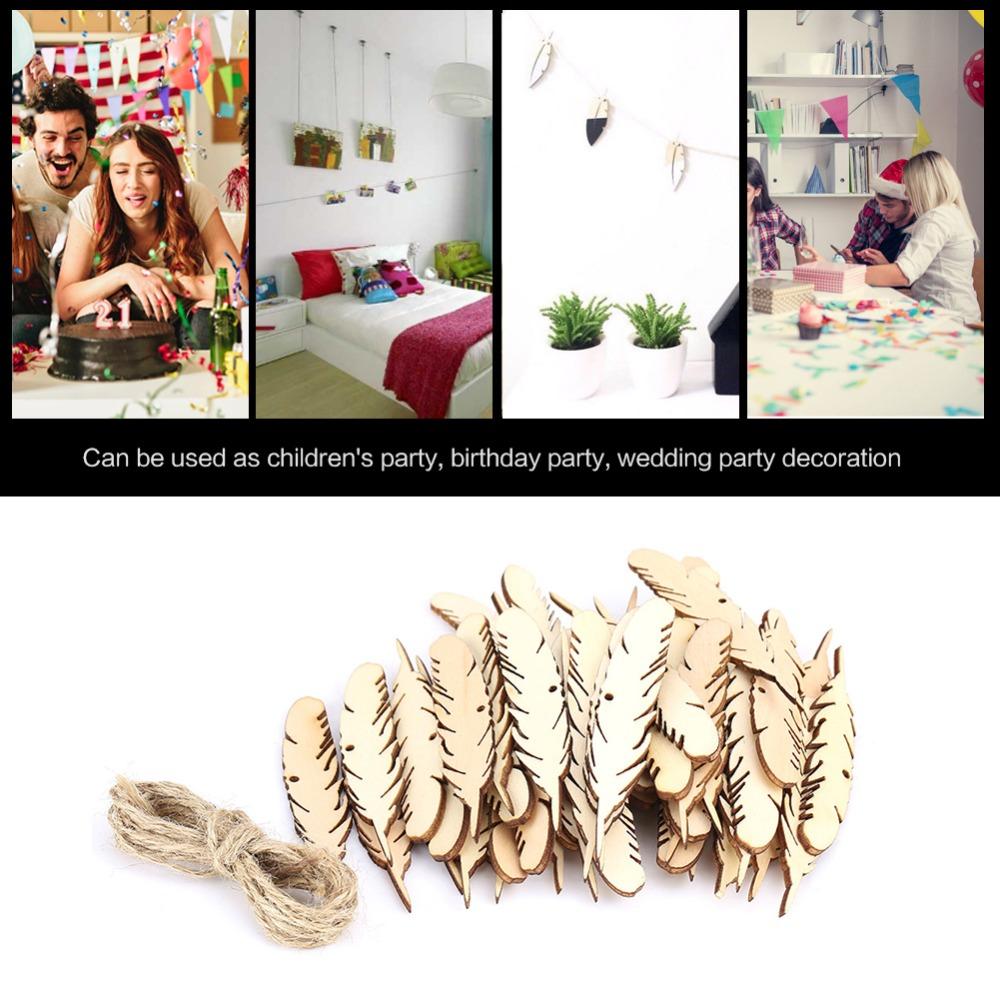 50pcs Feather Feather Wood Crafts Unfinished Wood Wood Slices Wooden Craft Tags  Christmas Trees