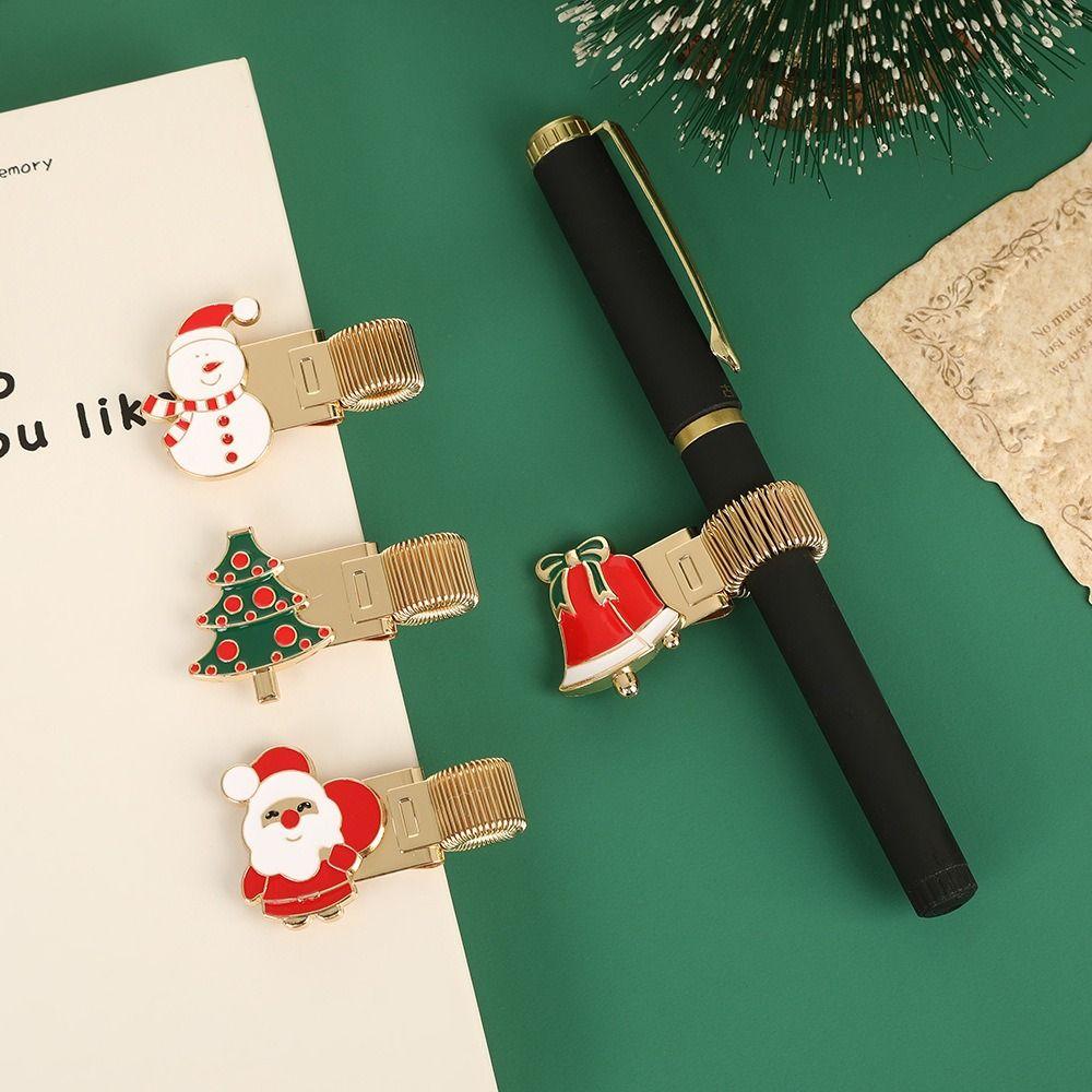 Christmas Pen Clip Metal Bookmark New Pencil Holder Stationery Supplies