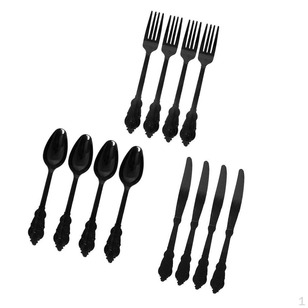 12 Pieces Disposable Plastic Forks Spoons Cutlery Set Party Decoration