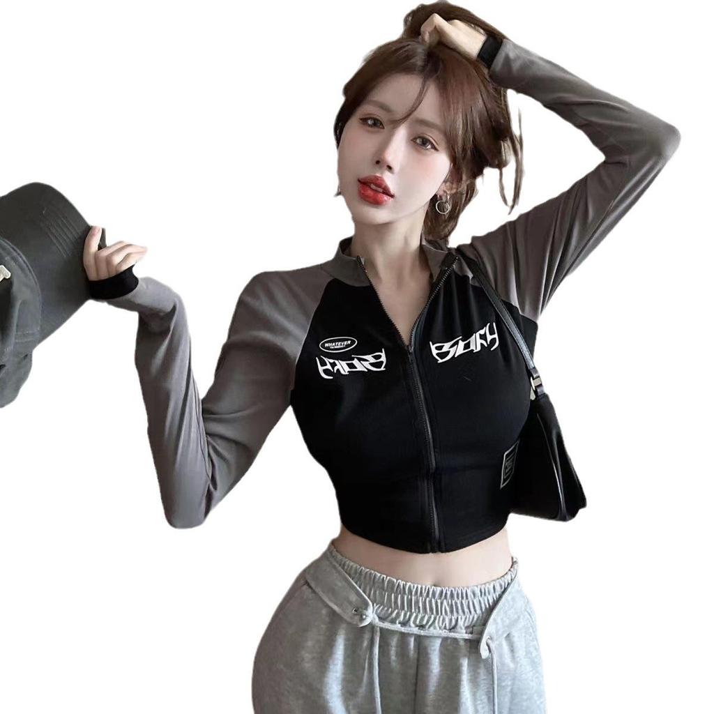 Zipper Knit Women's Color Block Slimming Autumn Top