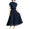 Long Chiffon Pleated Loose Slimming [Kayiyasu] Women's Dress, Fit, Effect, Spring/Summer (Size S, Navy)