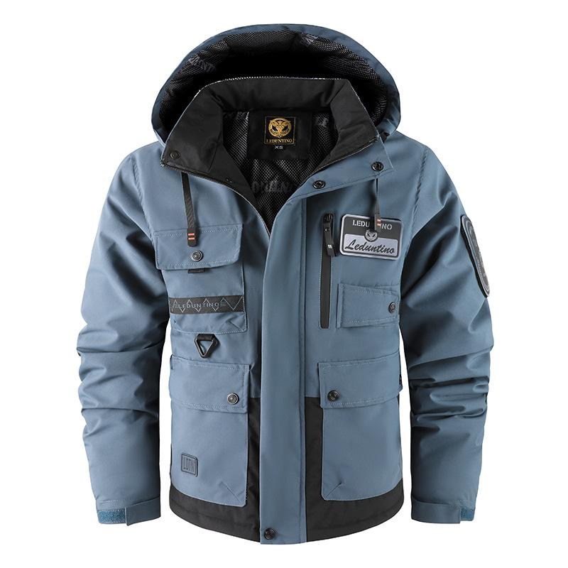 Men's Winter Coat With Multiple Pockets Windproof Thick Parka Jacket Warm Cargo Military Jackets Work Coat with Hooded Thermal Outerwear for Men