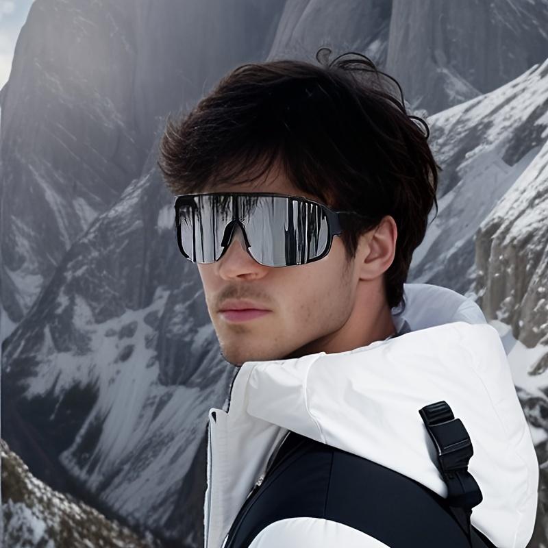 3PCS Y2K style sports style fashionable glasses with white water silver lenses and mirror large frame windproof glasses