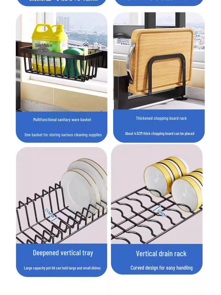 Multifunctional Kitchen Sink Organizer: Dustproof Dish and Cupboard Rack for Countertop Storage.