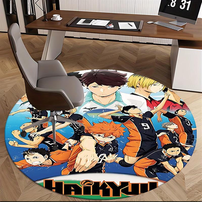 1 Stück Haikyuu Anime Design Runder Teppich - Bürostuhlmatte, Rutschfester Teppich für Heimdekoration, Saisonales Geschenk, Geeignet für Büro, Wohnzimmer