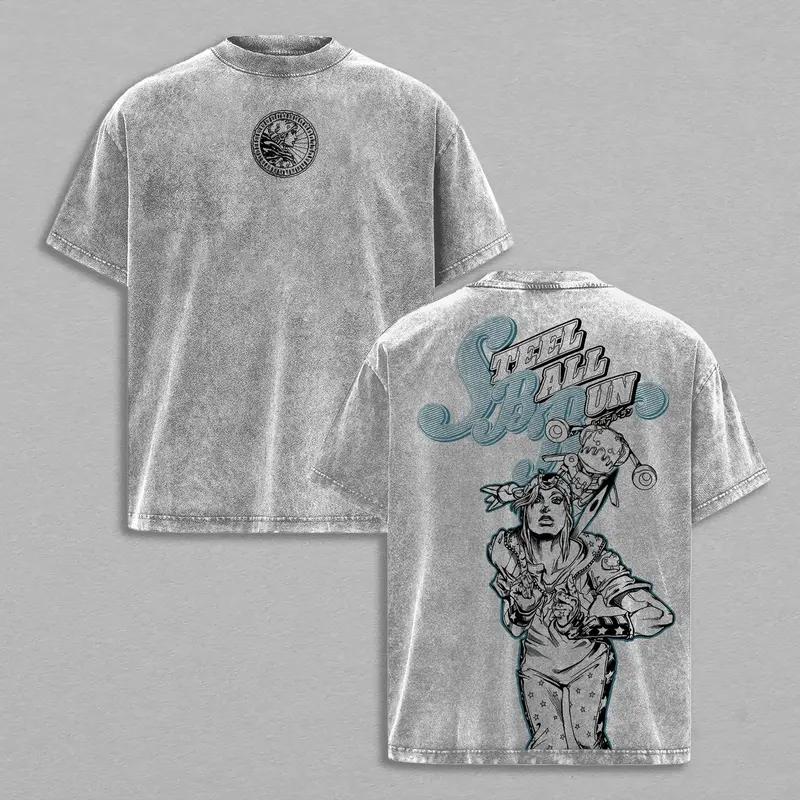 JoJo's Bizarre Adventure Johnny Printed Tee Men Women Washed Cotton T-shirts Manga Vintage T Shirt Harajuku Unisex Loose Tshirt