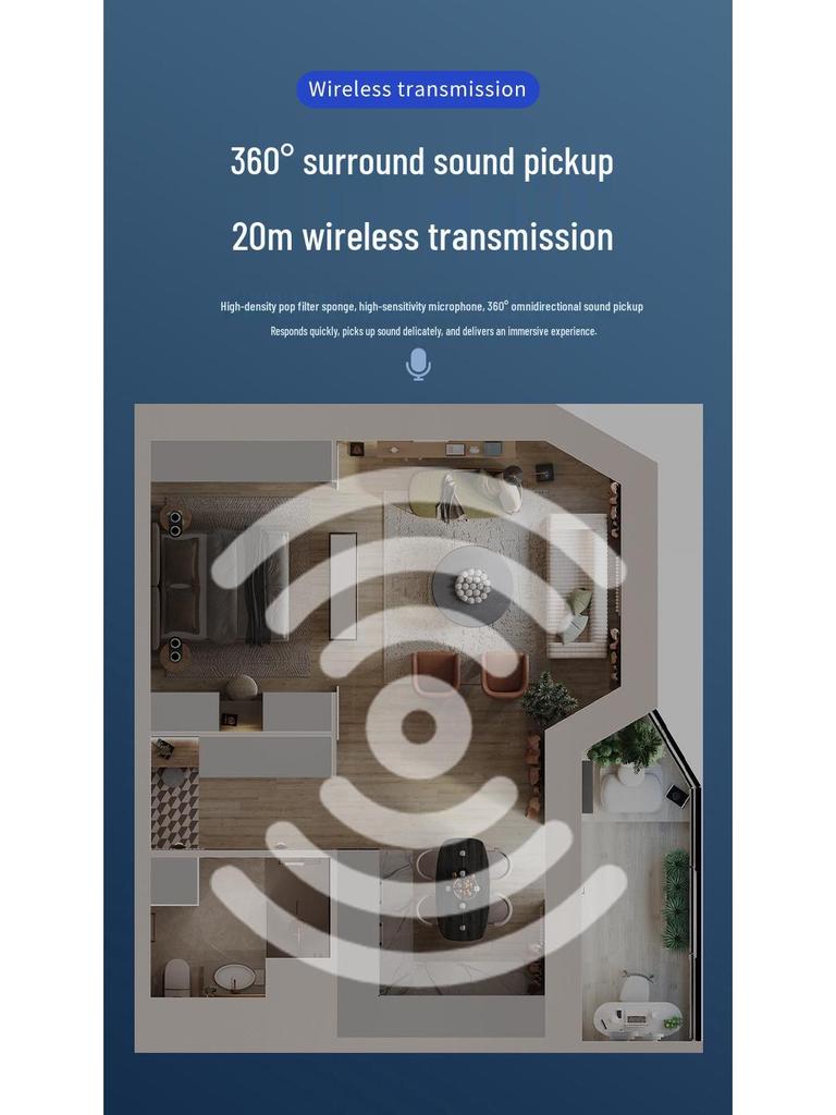 Wireless Lavalier Microphone with Intelligent Noise Reduction for Live Streaming, Vlogging, and Video Recording