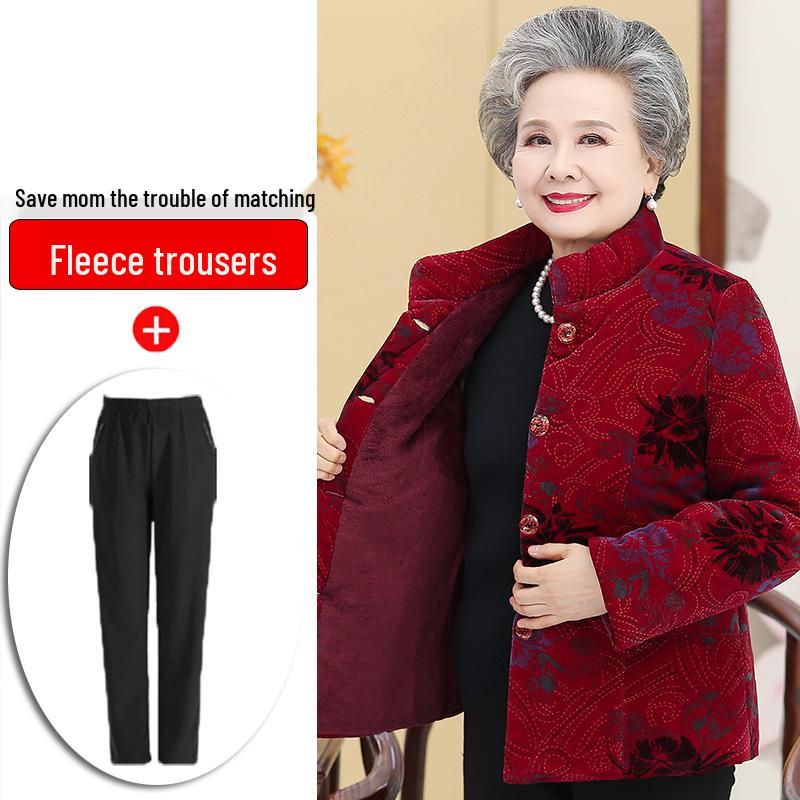 Hengyuanxiang Winter Velvet-Enhanced Cotton Jacket for Elderly Women