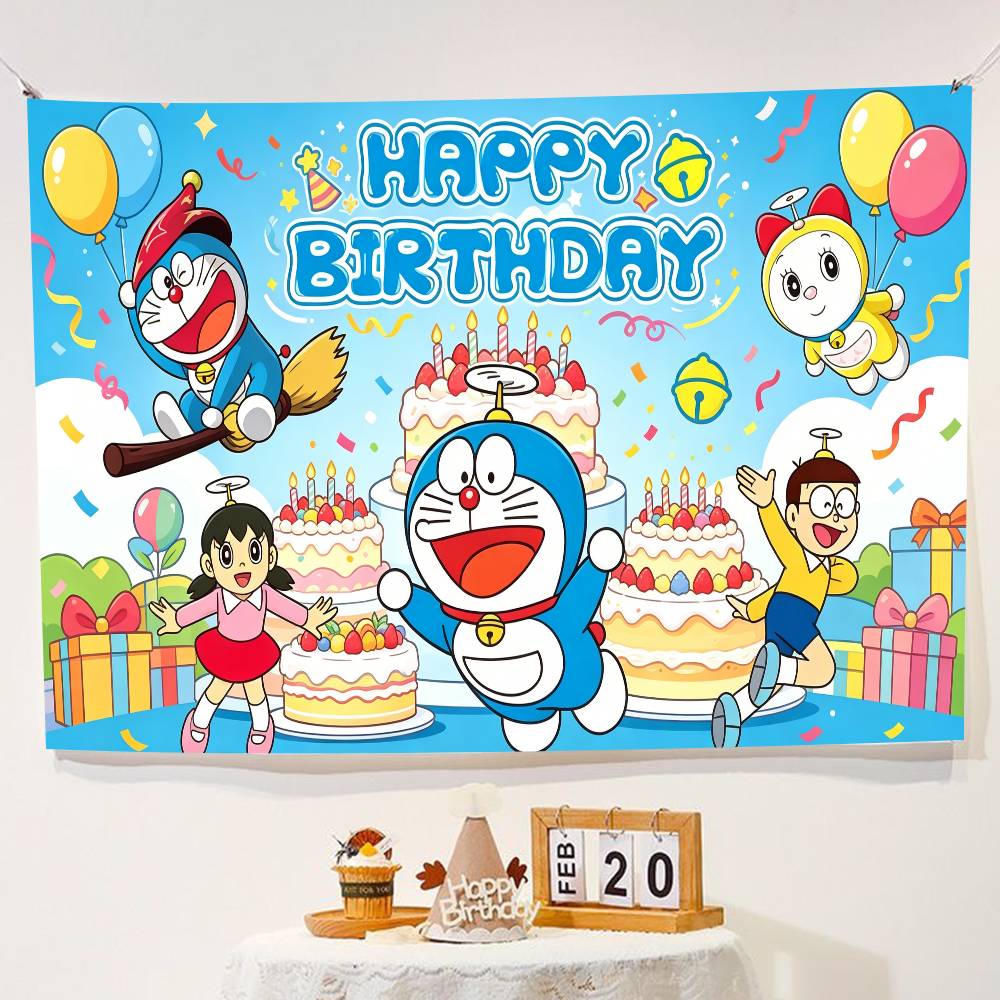 Doraemon Party Blue Cat Children Photography Backdrop Background for Baby Children Photocall Photo Studio