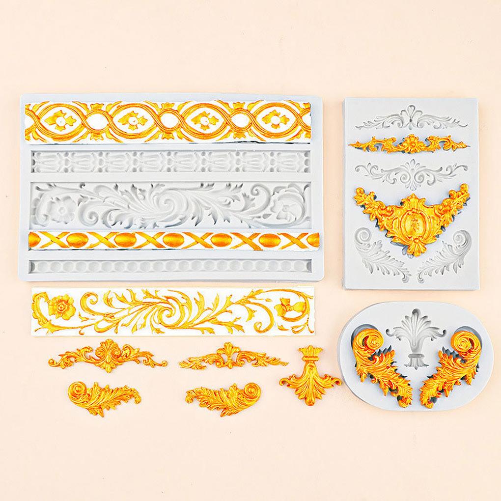 3PCS/SET DIY European Relief Cake Border Silicone Mold Frame Fondant Cake Decorating Tools Embossed Candy Chocolate Mould