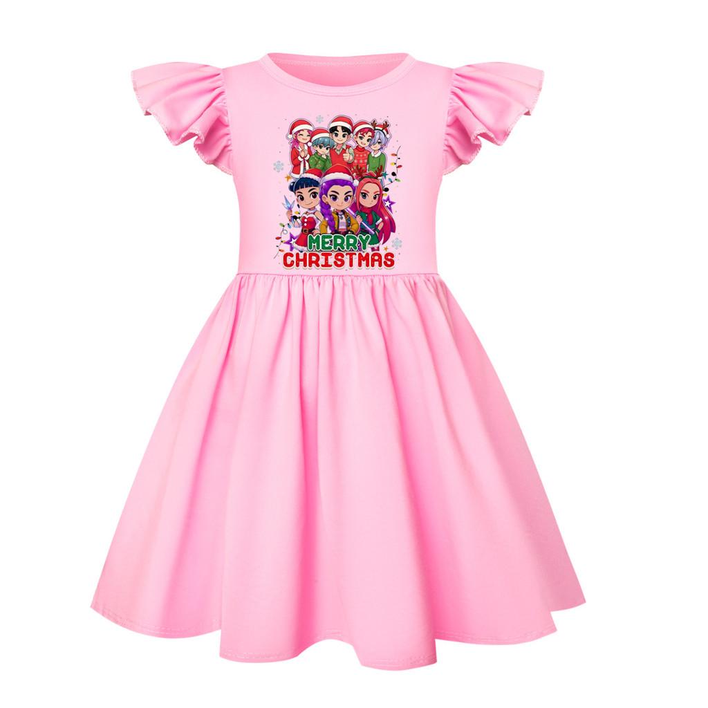 5099 Kinder Mädchen Weihnachten Neujahr Mira Zoey Rumi Bedrucktes Rüschen Kurzarm Freizeitkleid