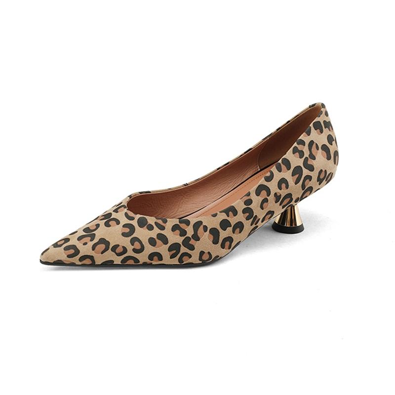 Fashion New women's spring and autumn pointed leather sheep skin sexy runway leopard print golden high heels work shoes