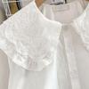 White Shirt Ruffled Loose Long-sleeved Top Autumn New Solid Color Doll Collar Shirt Women French Sweet