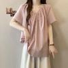 Large size design V-neck front shoulder short-sleeved T-shirt for women's summer new fat mm versatile loose and thin meat-covering top for women