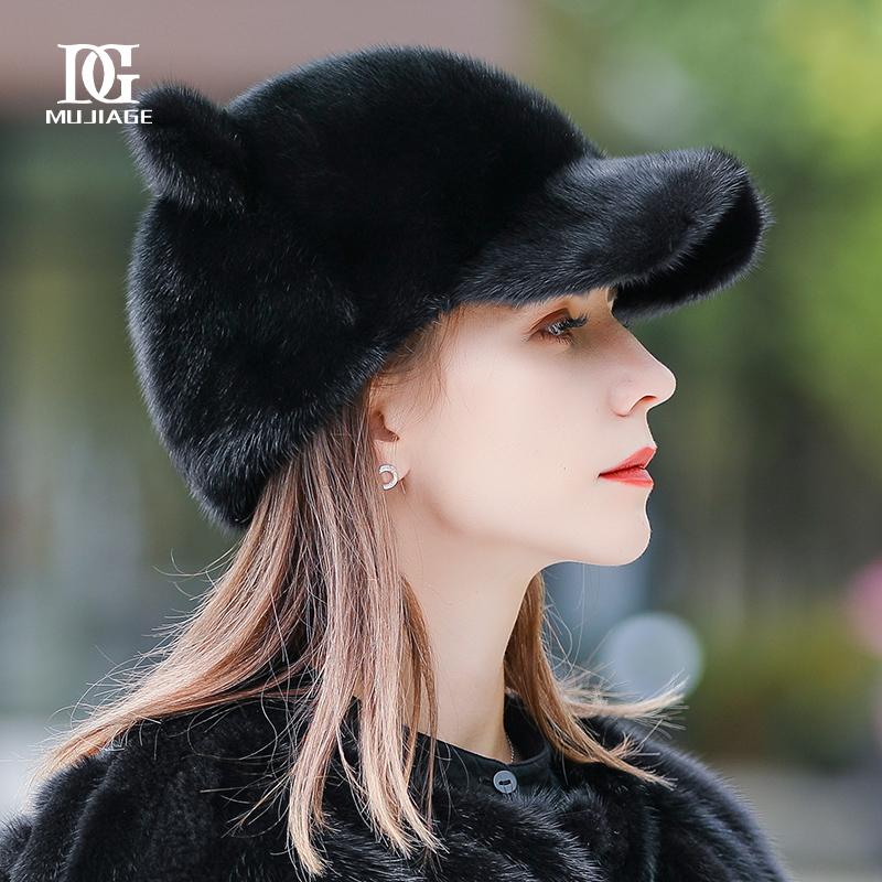 Whole Mink Hat for Women Winter Korean Cute Girls Versatile Fur Warm Cat's Ears (Steamed Cat-ear Shaped Bread) Fur Hat