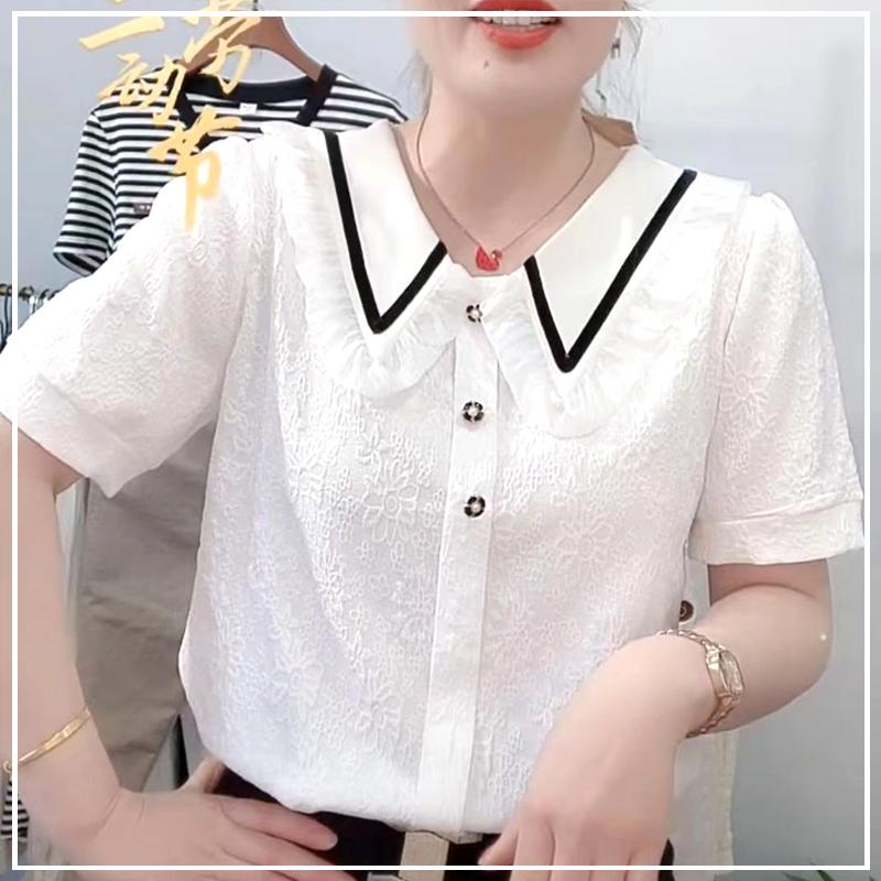 

Новая летняя милая омолаживающая модная кукольная блузка с отделкой оборками жаккардовой ткани, с пуговицами, свободного кроя, повседневная, универсальная XL белый