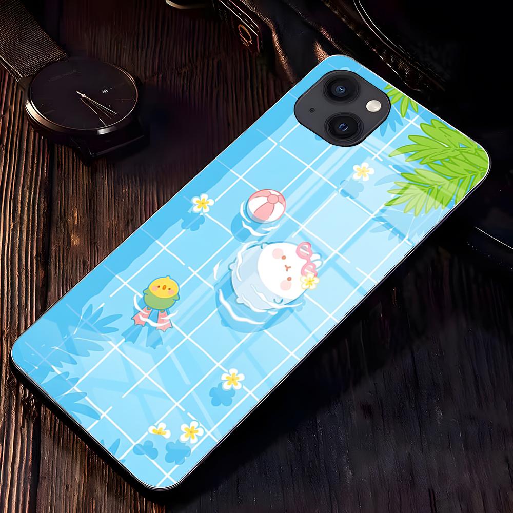 Cute A-molang Phone Case For IPhone 17 Pro Max 16 15 14 Pro Max 13 11 X Xs Xr 8 7Plus Glass Cover