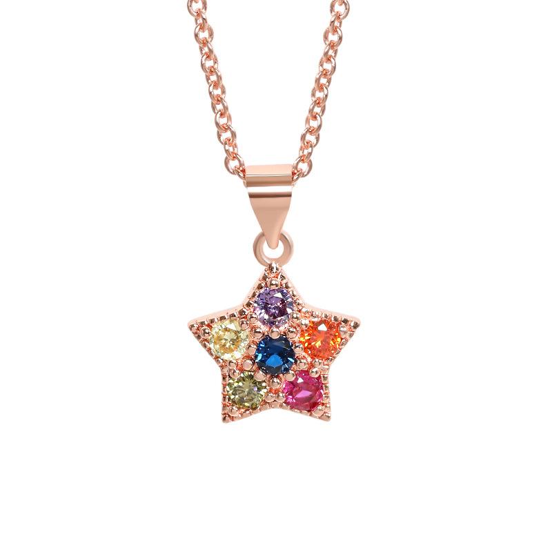 Star Colored Diamond Necklace with Ethnic Literature Style Colorful Polygonal Cat's Eye Stone Five Point Star Necklace