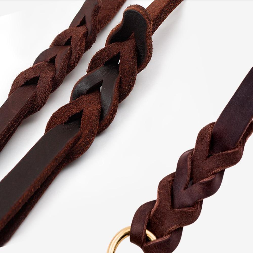 Training Walking With Copper Hook Leather Braided Dog Leash Long Brown Dog Traction Rope Soft Durable Medium Large Pet 3