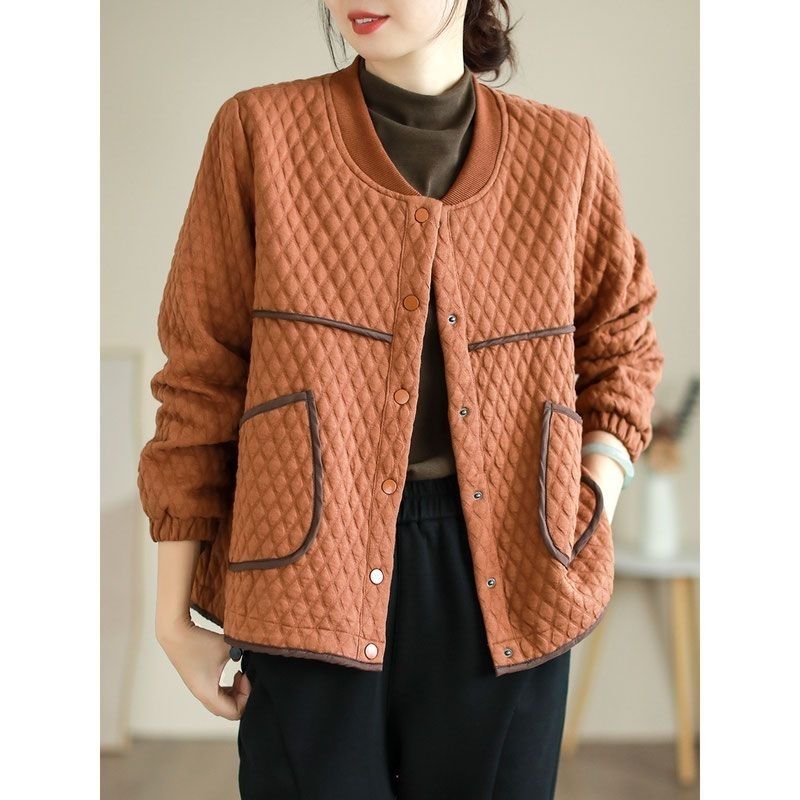 Baseball Collar Jacket Women's Autumn Diamond-shaped Fashion Thin Cotton Jacket