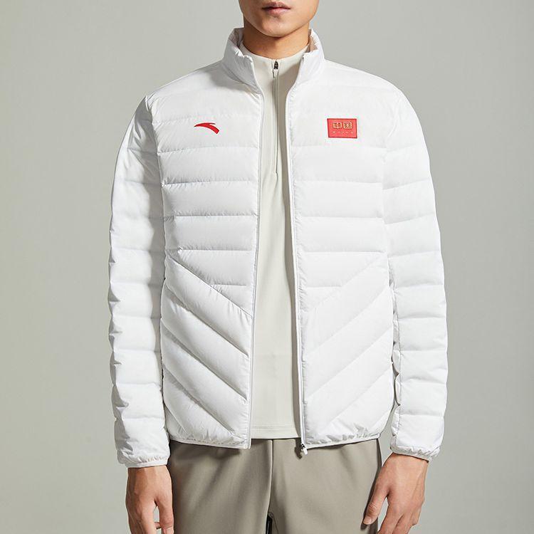 Anta Training Series Logo Print Zipper Down Jacket Men Outerwear White 152247966-1