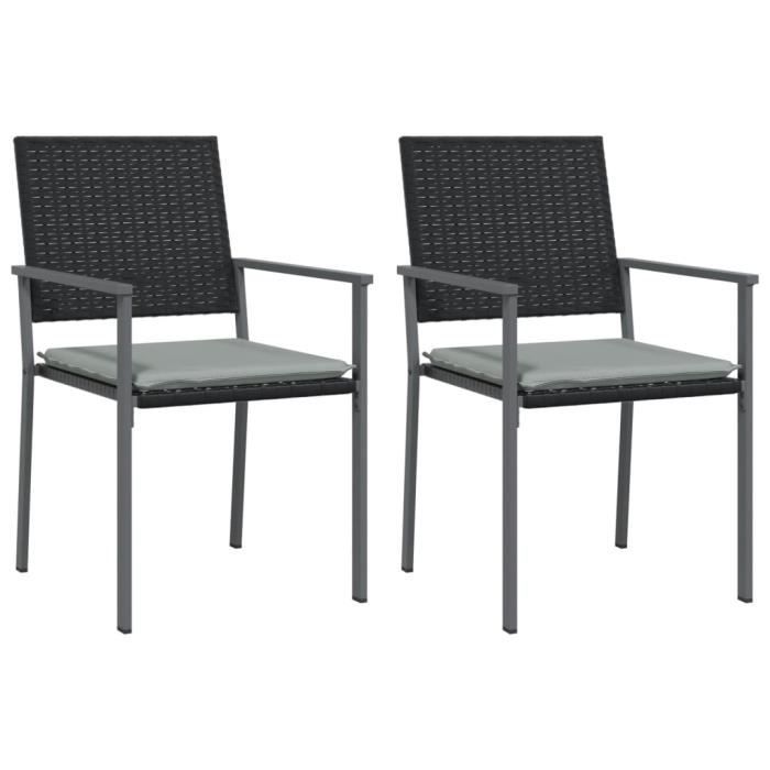 VidaXL Chaises de jardin et coussins lot de 2 noir 54x62,5x89 cm rotin 364097