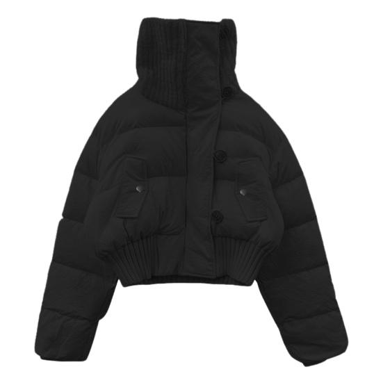 Women Winter Cotton Coat High Collar Neck Protection Windproof Long Sleeves Short
