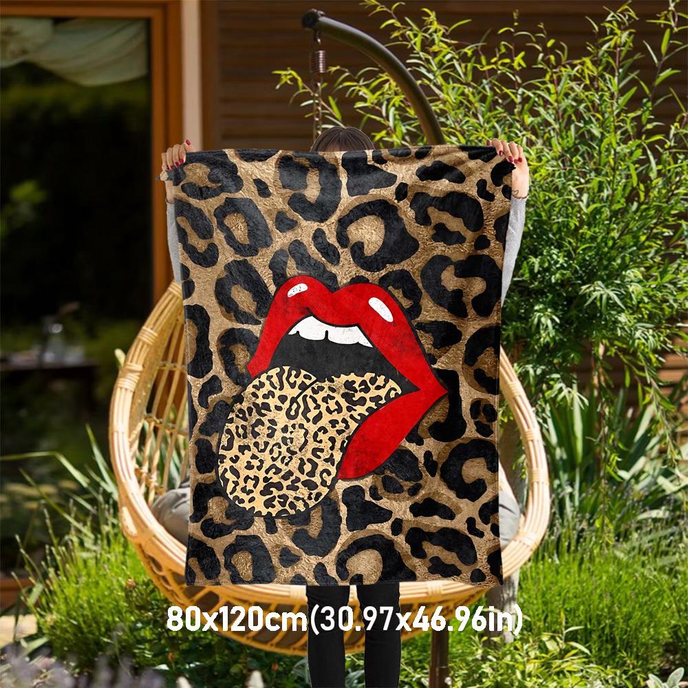 

1pc Leopard Print Rolling Stones Outdoor Flannel Blanket Soft Warm All-Season Throw for Sofa Bed Car Camping Office, Cozy Gift Idea1143S 80x120cm(31x47inch)