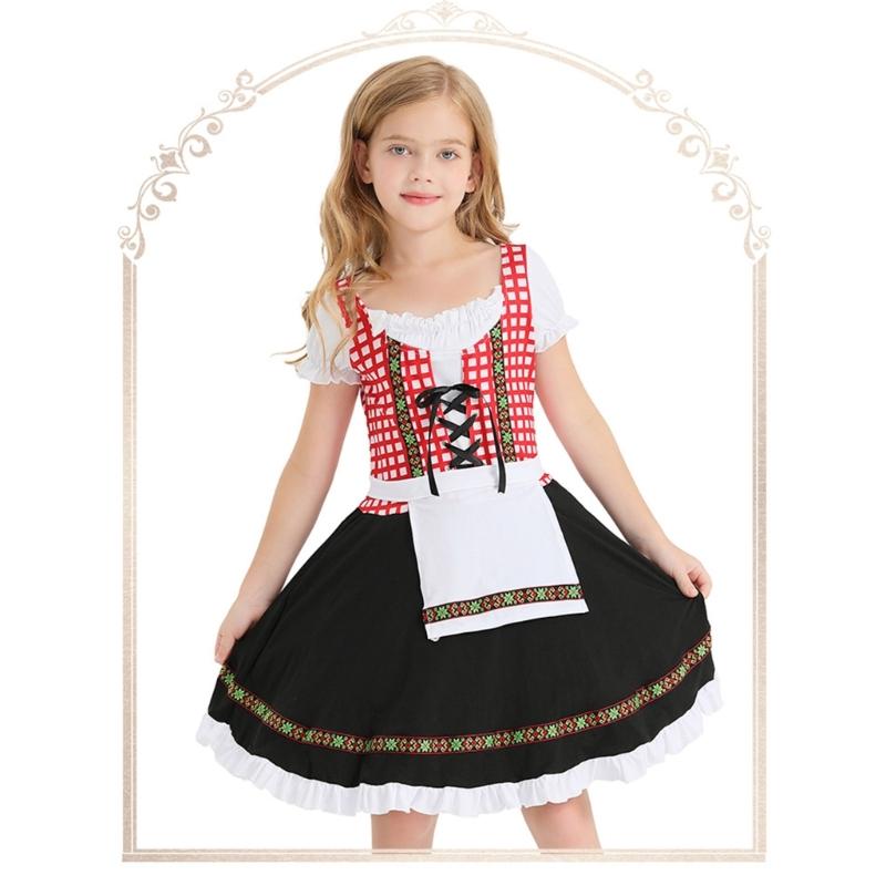 Kid Girl Oktoberfest Costume German Bavarian Beer Festival Outfits for Halloween Carnival Party Long Dirndl Dresses