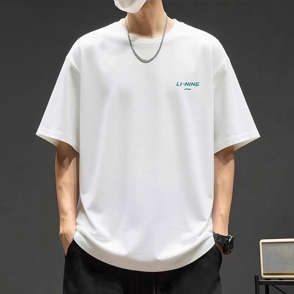 Li-Ning Versatile Loose Fit Cotton Skin-Friendly Comfortable Sports Short Sleeve T-Shirt Men Tops Standard-White AHSW879-2
