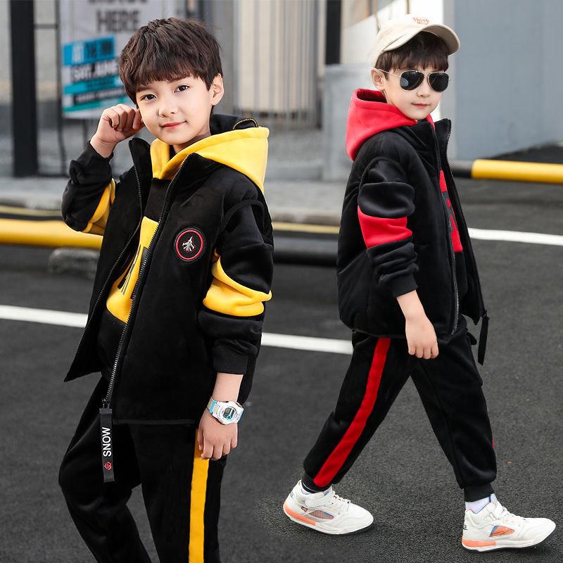 Jungen Herbst/Winter Samt Dreiteiler 2025 - Schickes Outfit für mittelgroße bis große Kinder