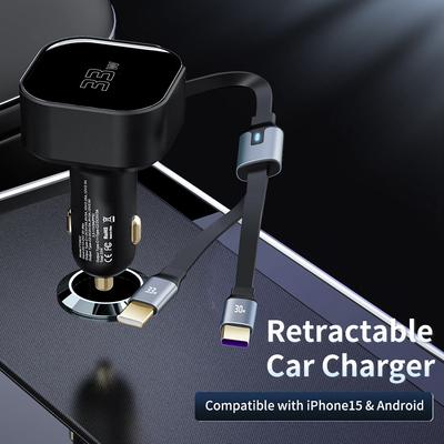 New Telescopic Cable, Car Charger, Cigarette Lighter, Car Charging Point, Super Fast Charging, Suitable for Xiaomi, Huawei, Apple 15.