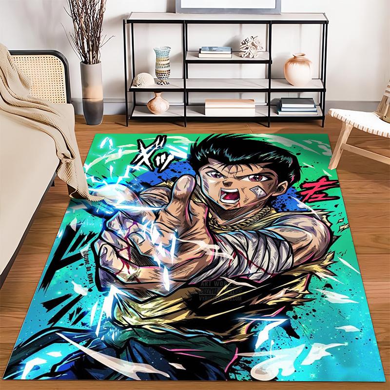 Anime Style Rug with Energetic Warrior and Lightning Effects Pattern Suitable for Use As an Anti-slip for Living Room Bedroom Sofas