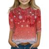 Christmas Day Print Tops For Youth Girls 4-11 Years Round Neck 3/4 Sleeves T-Shirts Trendy Tops Outfit Tees