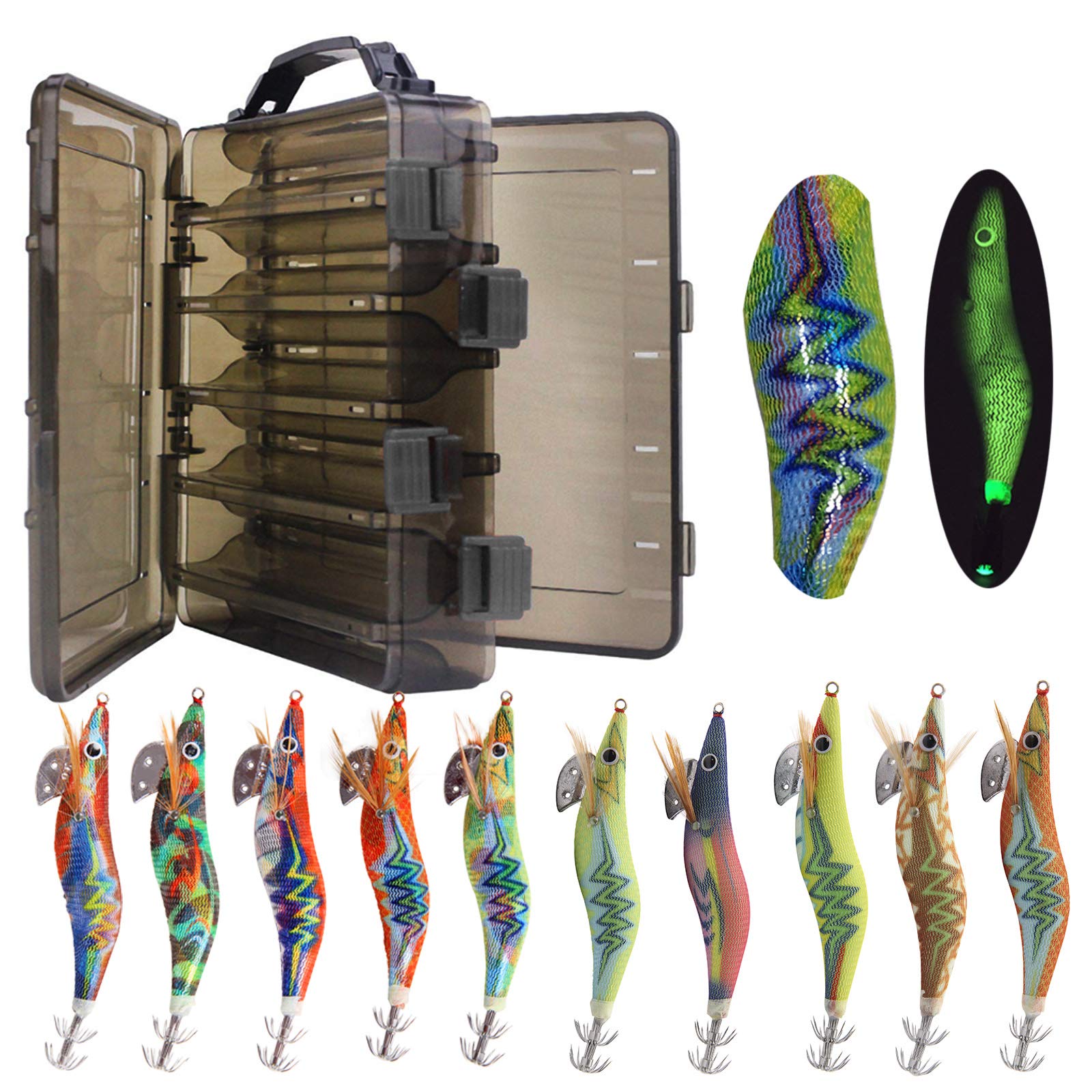 

Ловля кальмара Эги Джиг Реверсивный набор приманок Эги с приманкой 10 Отличный набор, Кальмар, Осьминог, Кейс, Цвета, Улов, 2,5 мм