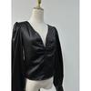 Export Pure Original Lulu Home Black V-neck Smooth Material Texture Temperament Commute Black Classy Shirt Tops Easiest for Match